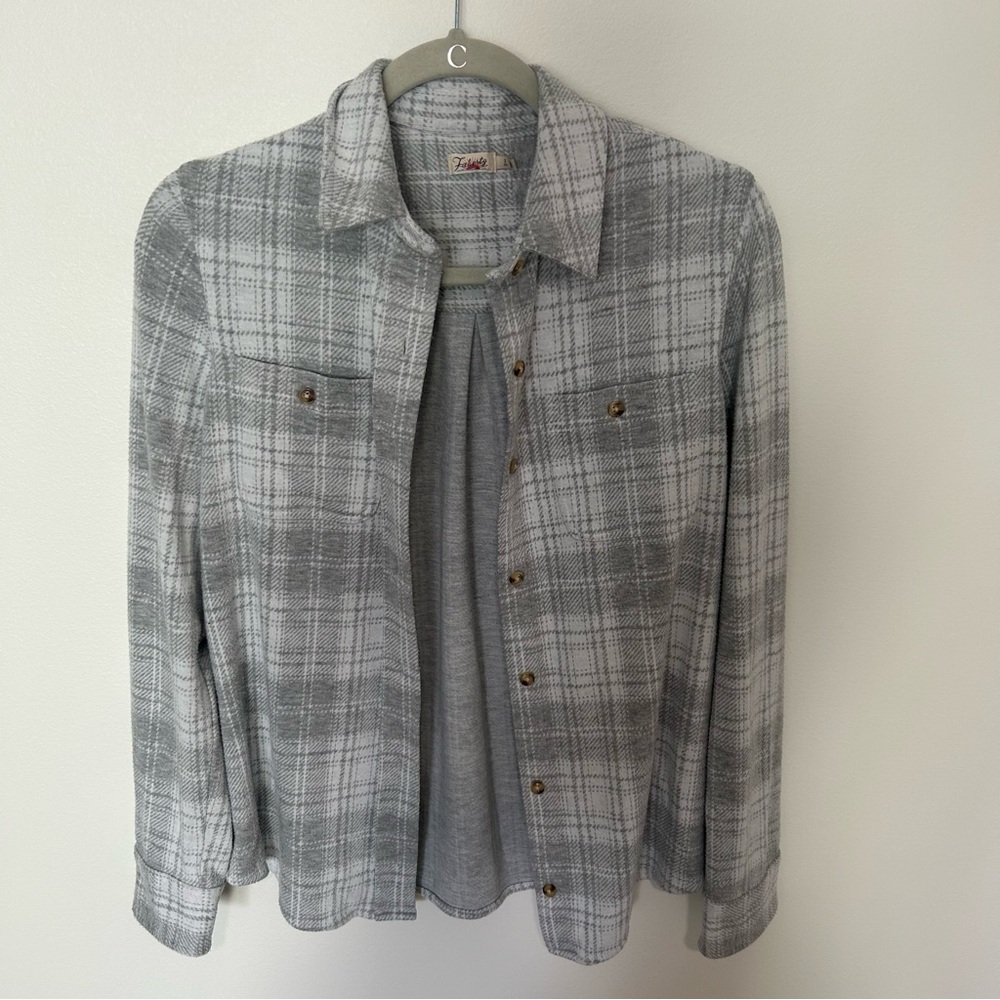 Women's Faherty Legend™ Sweater Shirt Grey Plaid Size Small - Picture 2 of 7